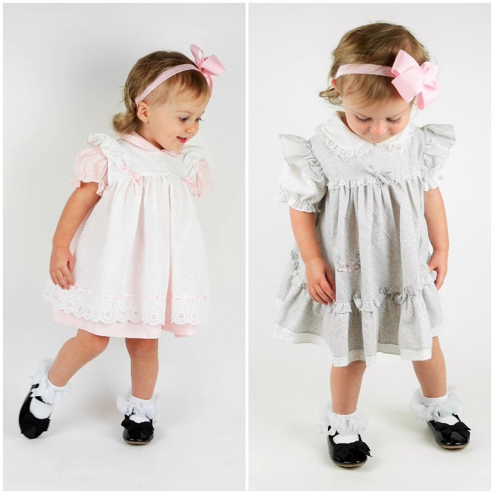 Vintage Baby Girl Dress Gray floral & pink white